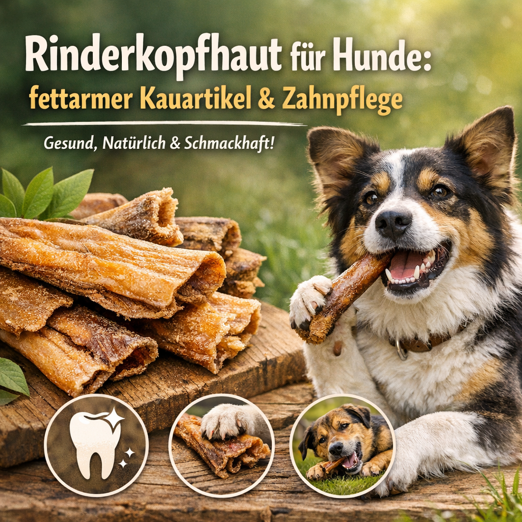 Rinderkopfhaut für Hunde: fettarmer Kauartikel & Zahnpflege