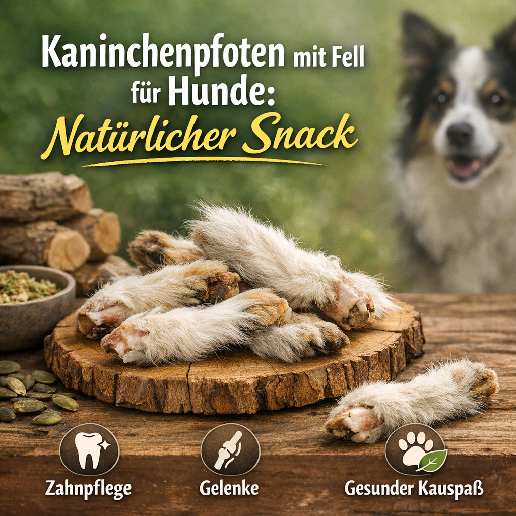 Kaninchenpfoten mit Fell für Hunde: Natürlicher Snack
